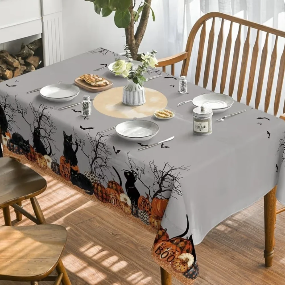 Halloween Cat and Pumpkin Rectangular Tablecloth Size 52 X 70